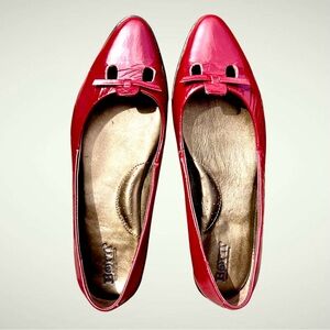 Born Red Patent Pointed-Toe Flats with Bow Accent
